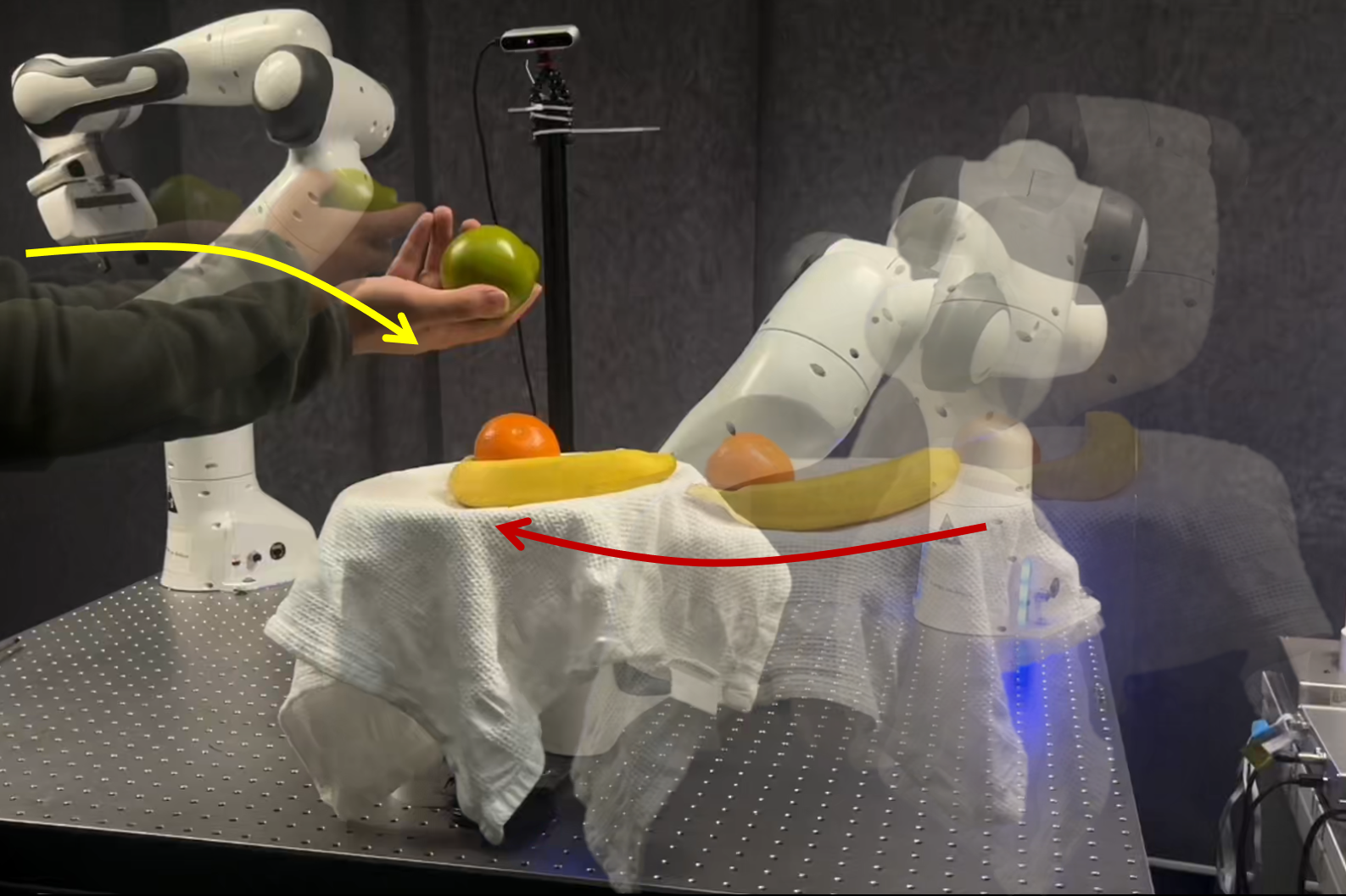 Figure 9 showing the Franka arm handing fruit during a human-robot interaction trial.